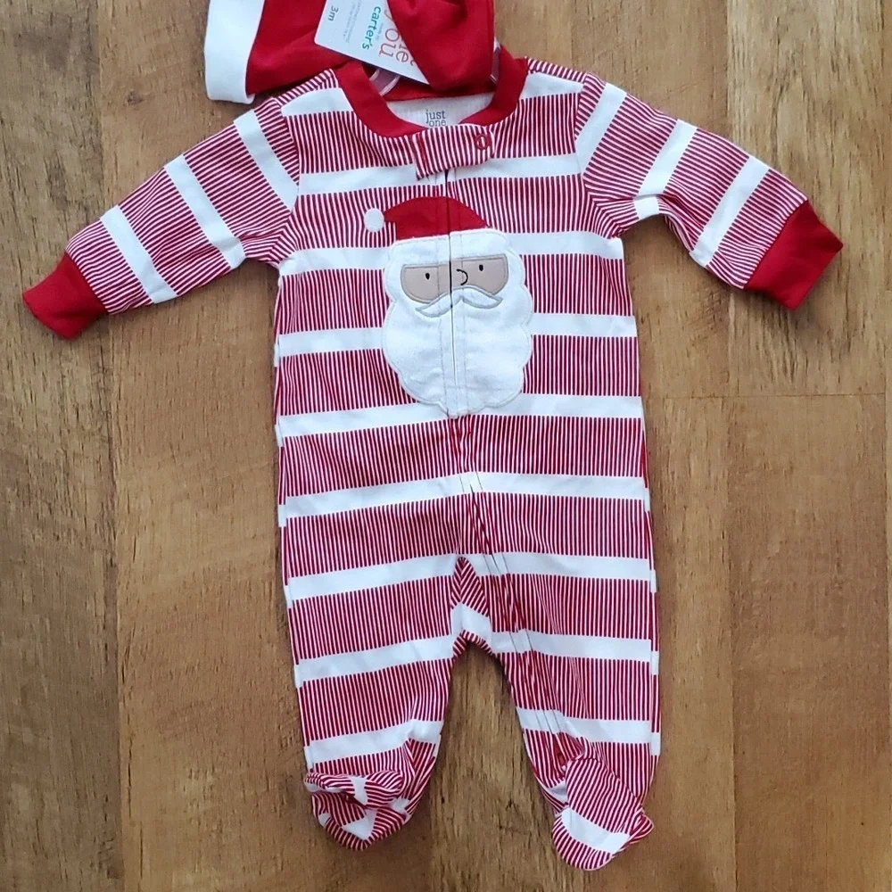 Carter's Just One You NWT Christmas Santa‎ Footie with Hat 3M